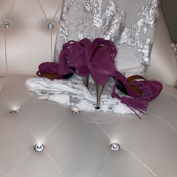 NEW Colin Stuart Suede Fuchsia Ankle Tie Heeled Sandals Size 11M - Picture 4 of 10